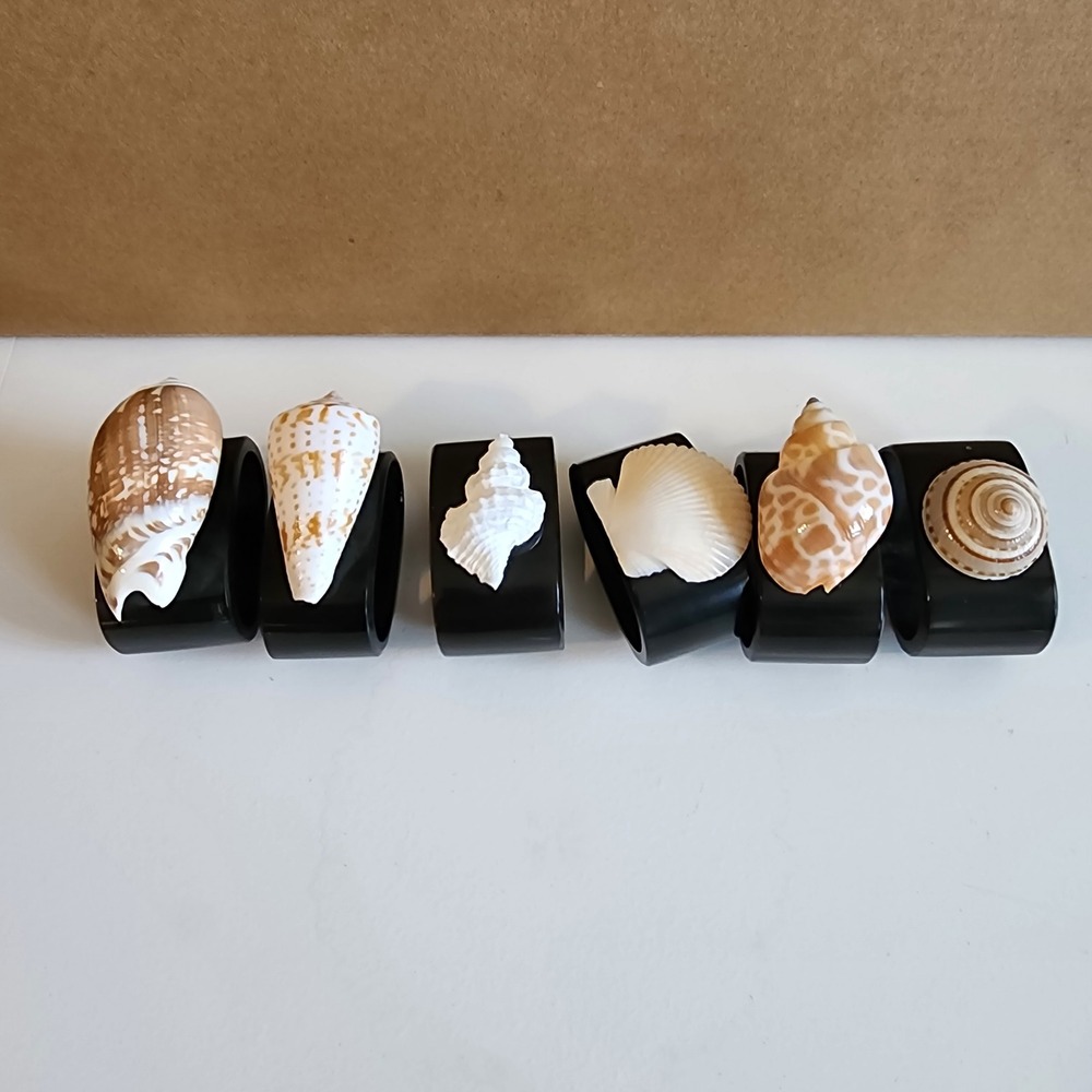 Vintage‎ Napkin Rings Set 6 Coastal Beach Table Decor Shell Dining Tropical